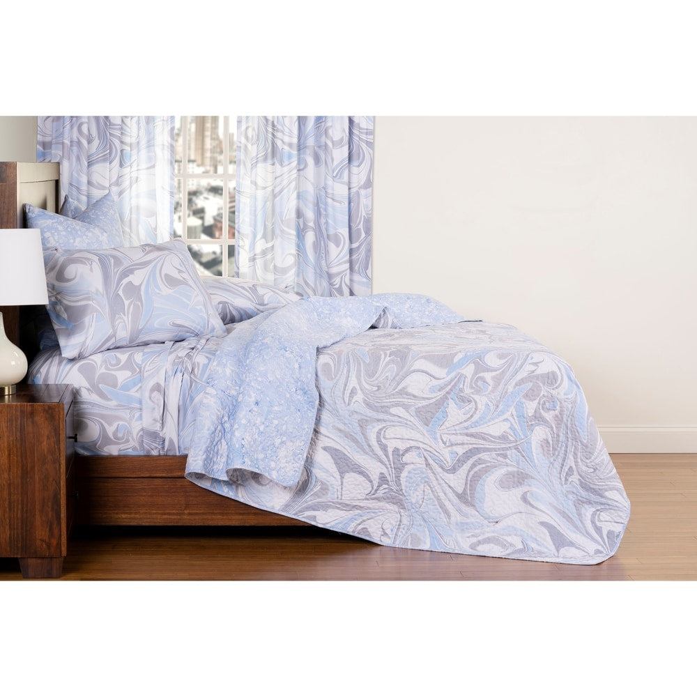 The Art of Marbling Quicksilver/ Blue Ice Reversible Luxury Quilt