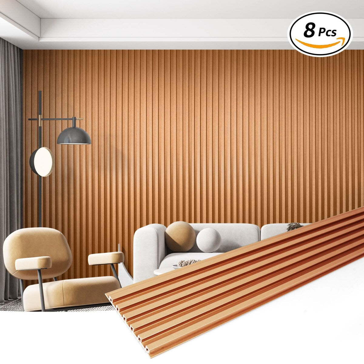 Art3d 104'' X 6.7'' Slat Wall Panel for Modern Decor, WPC Wall Paneling, Metallic Finish(Set of 8)