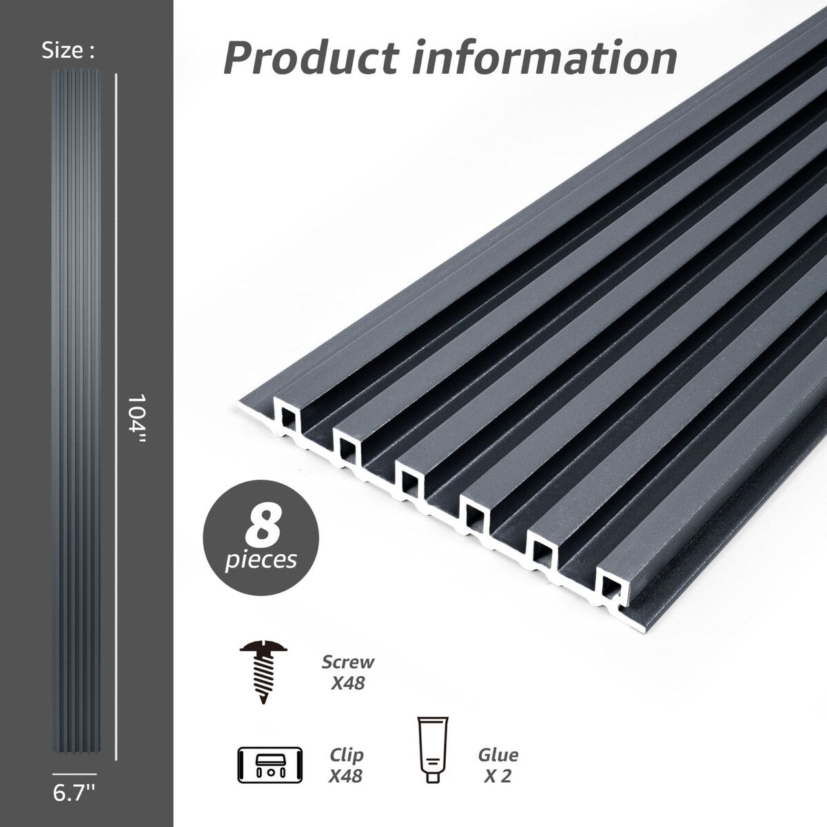 Art3d 104'' X 6.7'' Slat Wall Panel for Modern Decor, WPC Wall Paneling, Metallic Finish(Set of 8)