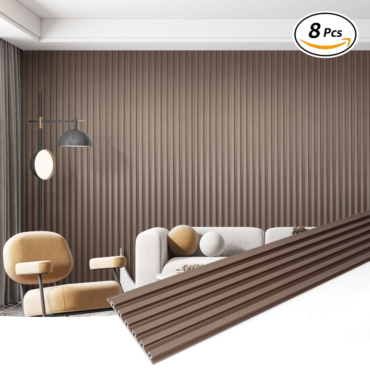 Art3d 104'' X 6.7'' Slat Wall Panel for Modern Decor, WPC Wall Paneling, Metallic Finish(Set of 8)