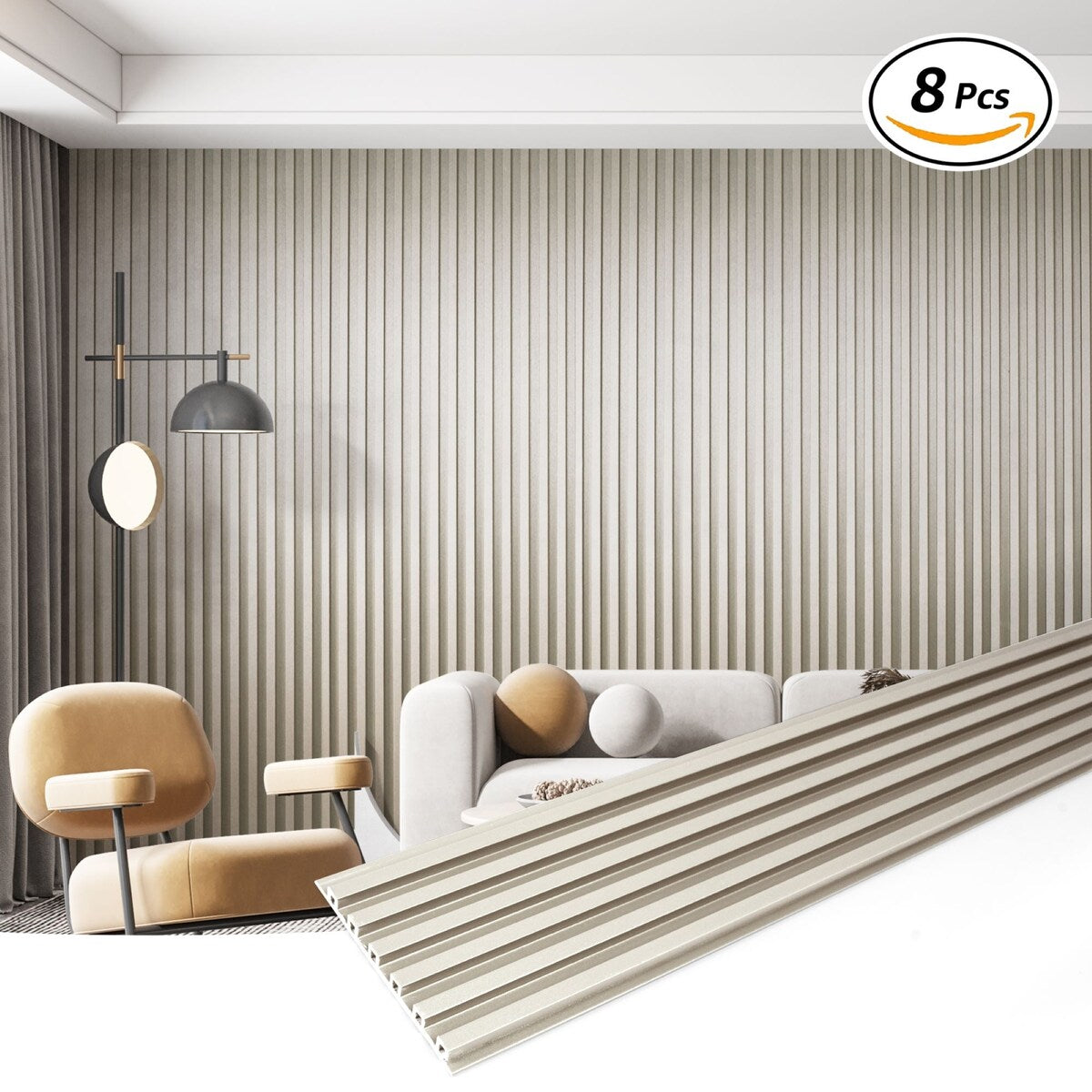 Art3d 104'' X 6.7'' Slat Wall Panel for Modern Decor, WPC Wall Paneling, Metallic Finish(Set of 8)