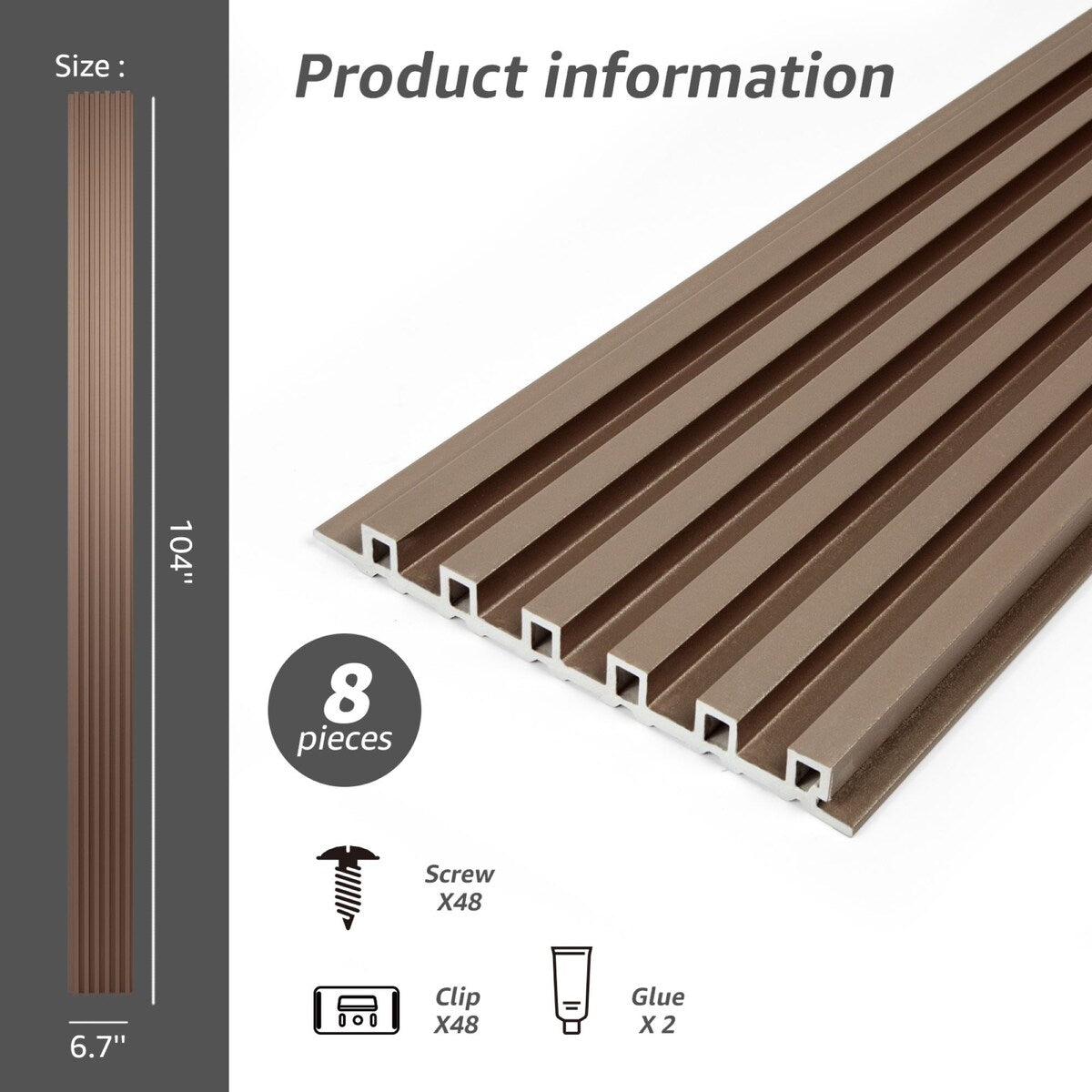 Art3d 104'' X 6.7'' Slat Wall Panel for Modern Decor, WPC Wall Paneling, Metallic Finish(Set of 8)