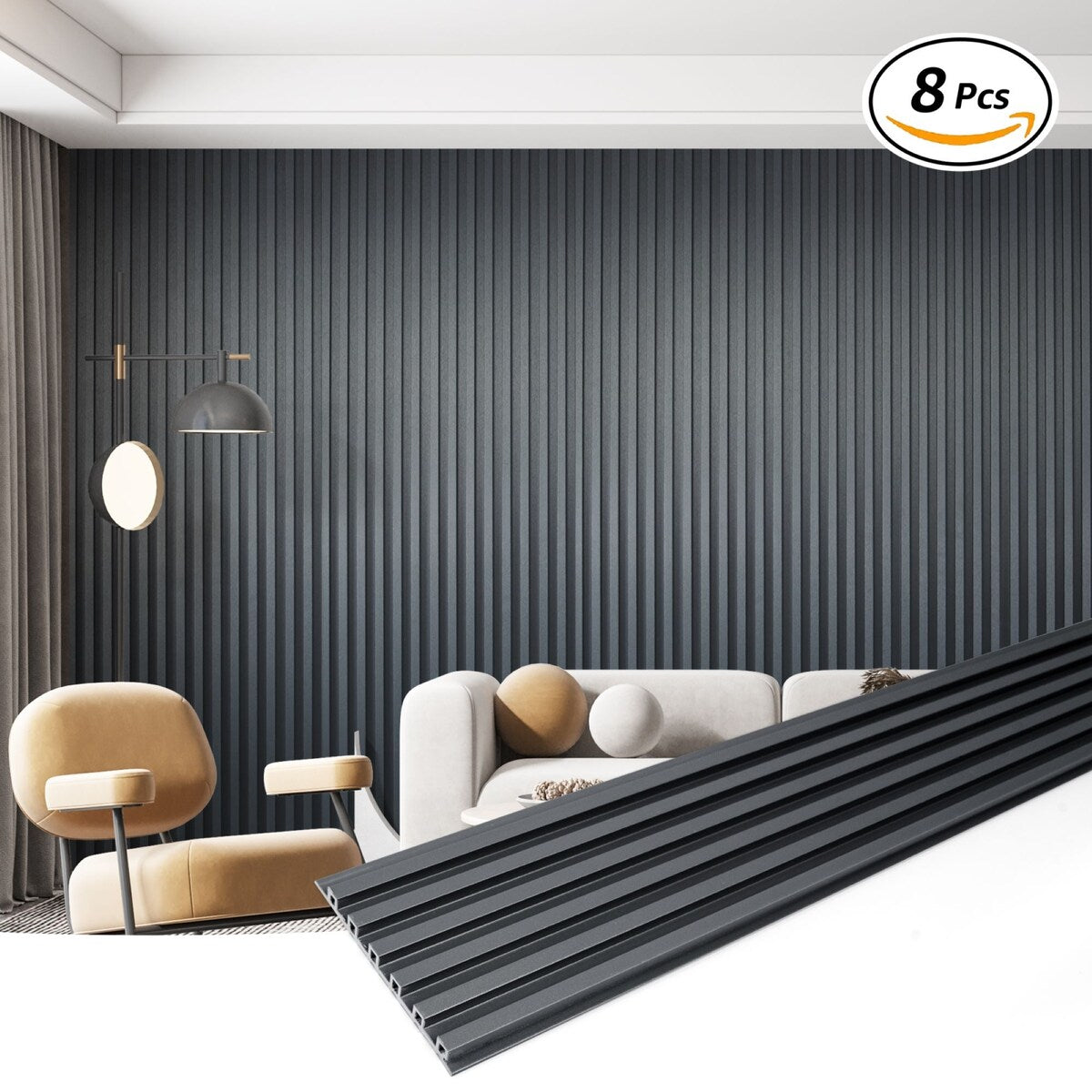 Art3d 104'' X 6.7'' Slat Wall Panel for Modern Decor, WPC Wall Paneling, Metallic Finish(Set of 8)
