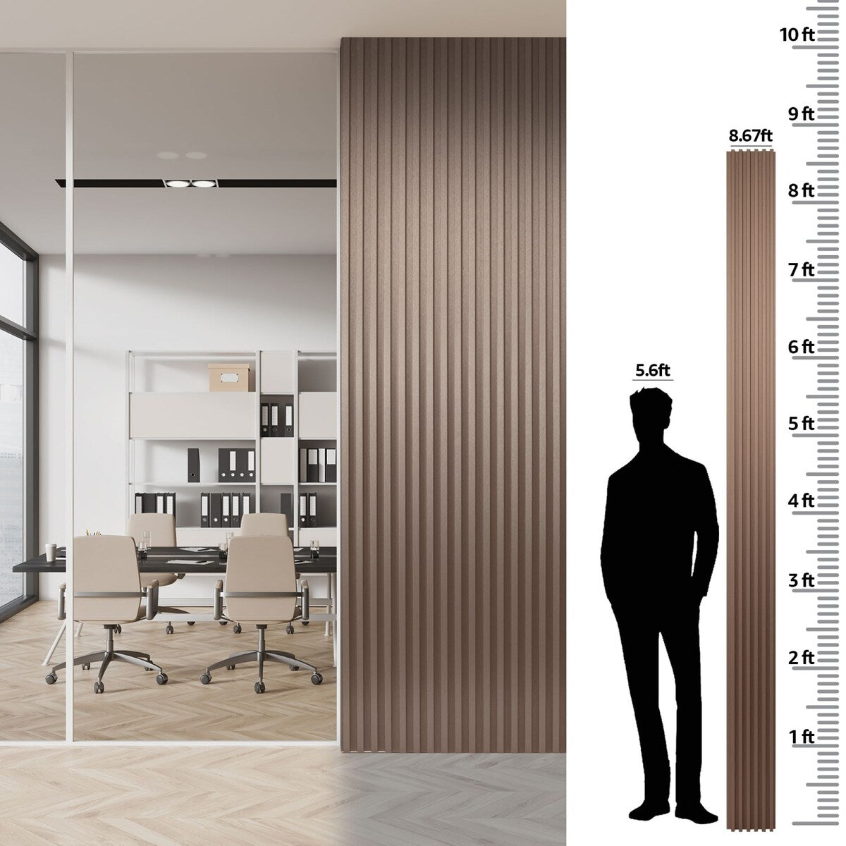Art3d 104'' X 6.7'' Slat Wall Panel for Modern Decor, WPC Wall Paneling, Metallic Finish(Set of 8)