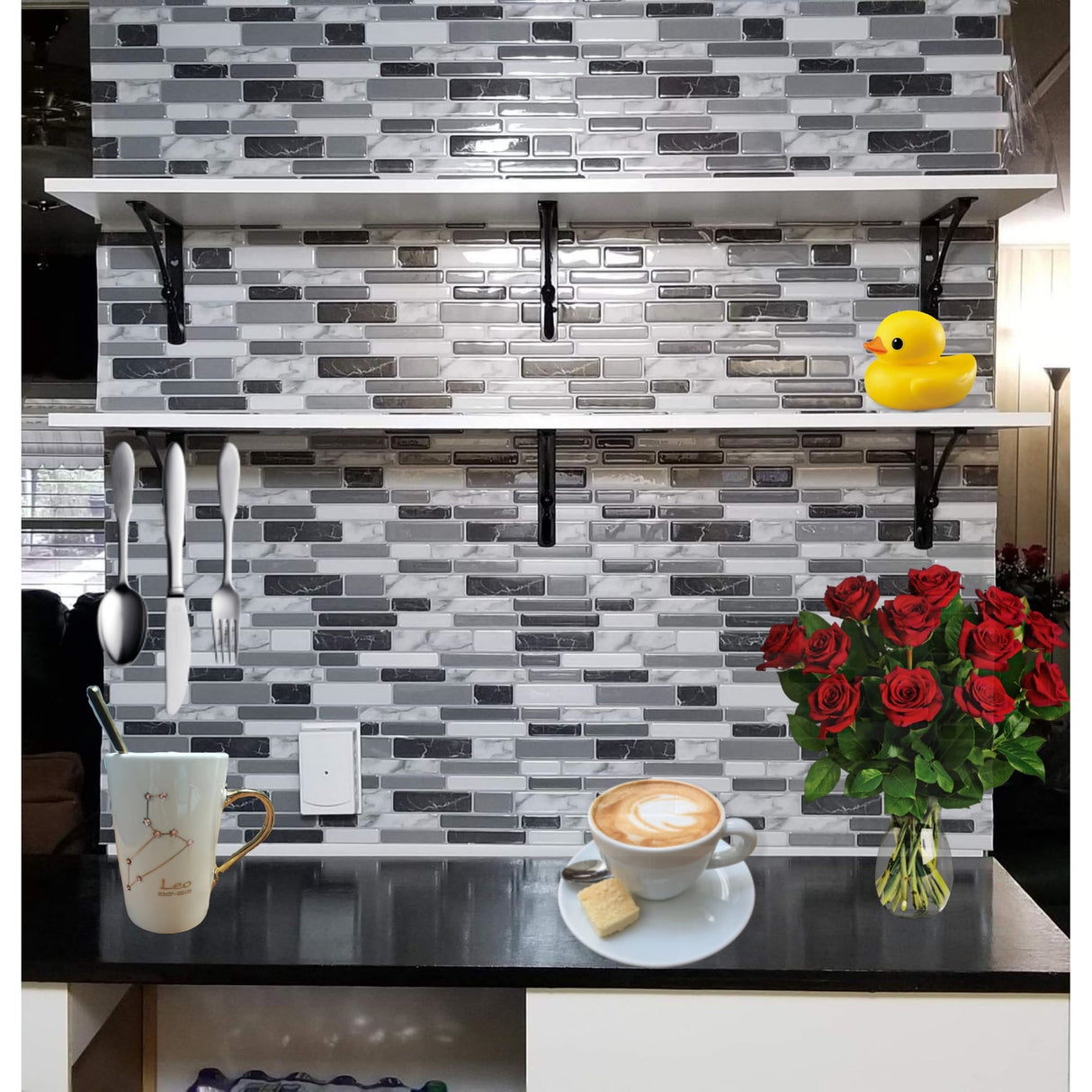 Art3d 12"x12" Peel and Stick Vinyl Backsplash Tile Marbel Grey