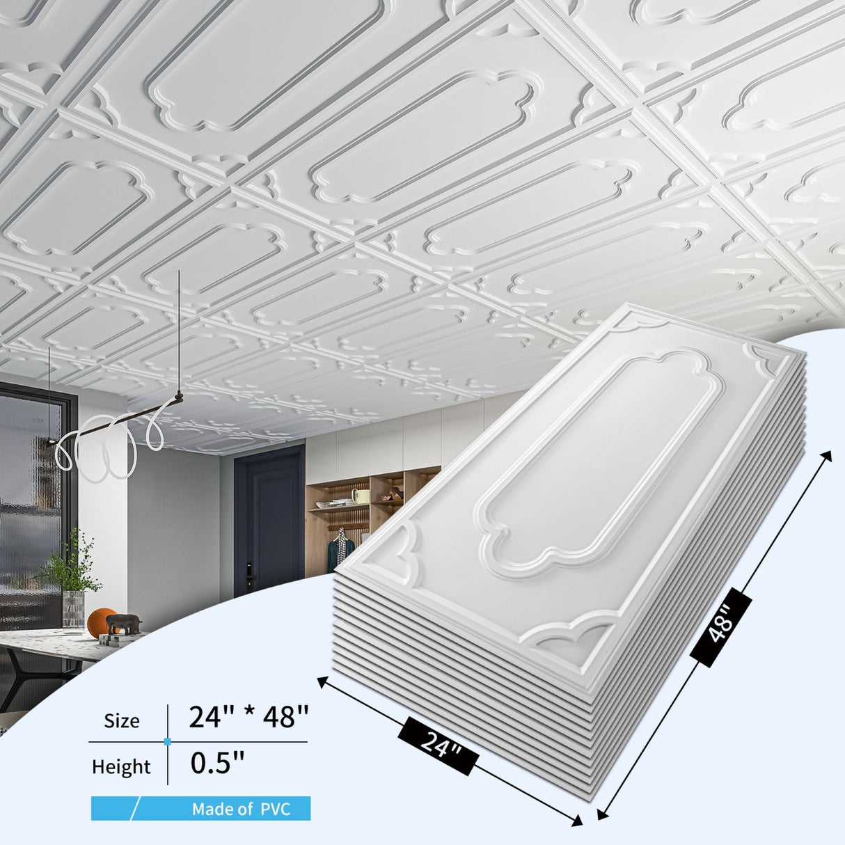 Art3d 2X4 ft PVC Lay-in Ceiling Tiles, Decorative Ceiling Tiles,12-Pack