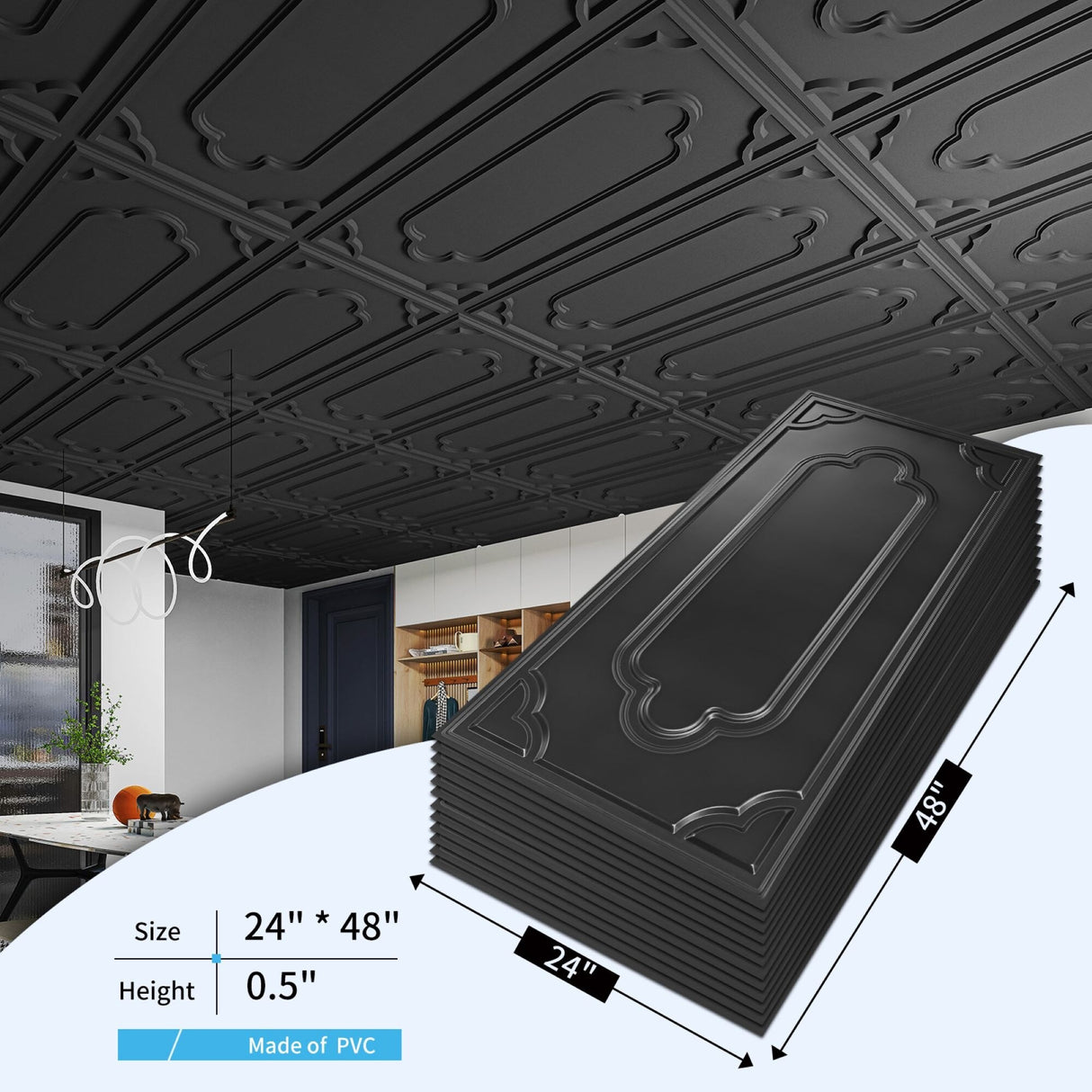 Art3d 2X4 ft PVC Lay-in Ceiling Tiles, Decorative Ceiling Tiles,12-Pack