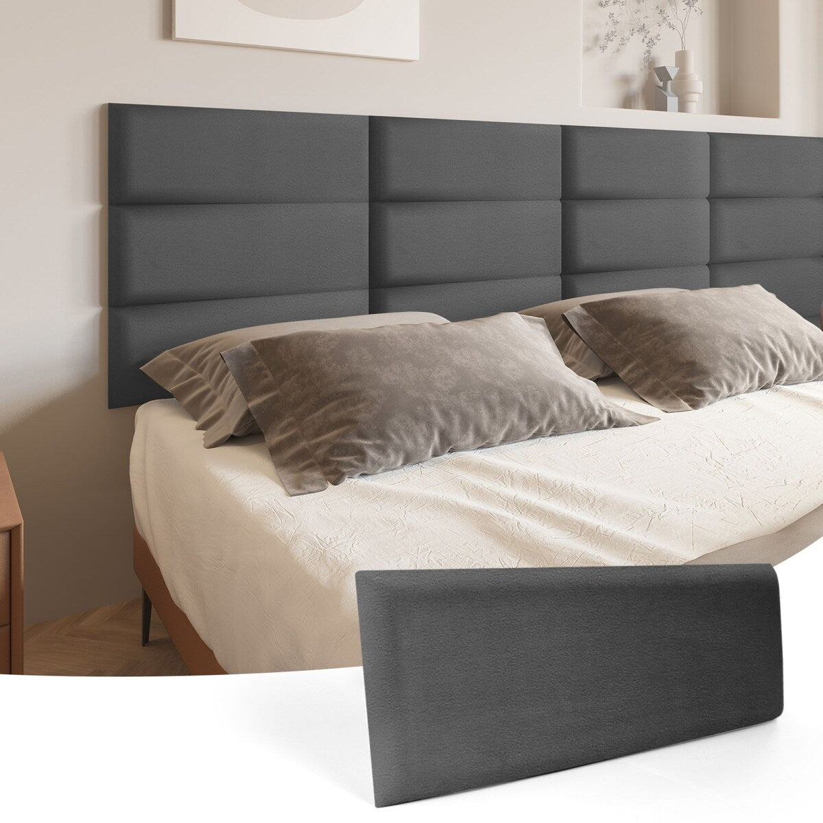 Art3d 9.84" x 23.62" Peel and Stick Headboard,Pack of 12, 3D Soundproof Wall Panels, Upholstered Wall Panel