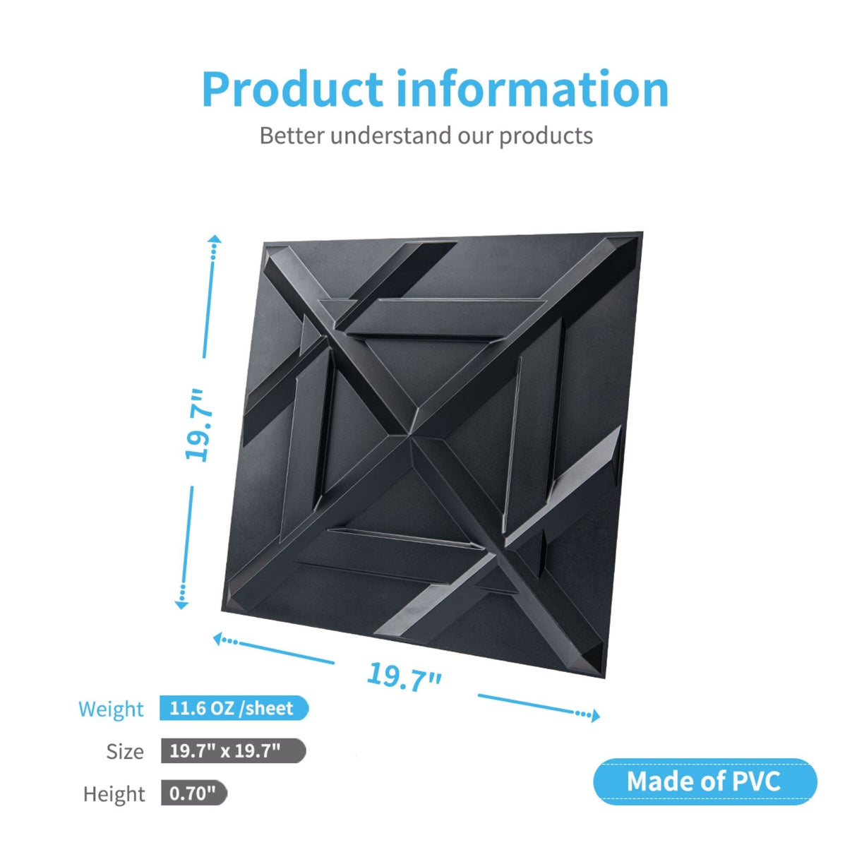 Art3d PVC 3D Wall Panel, Decorative Wall Tile12-Pack 19.7"x19.7" - N/A