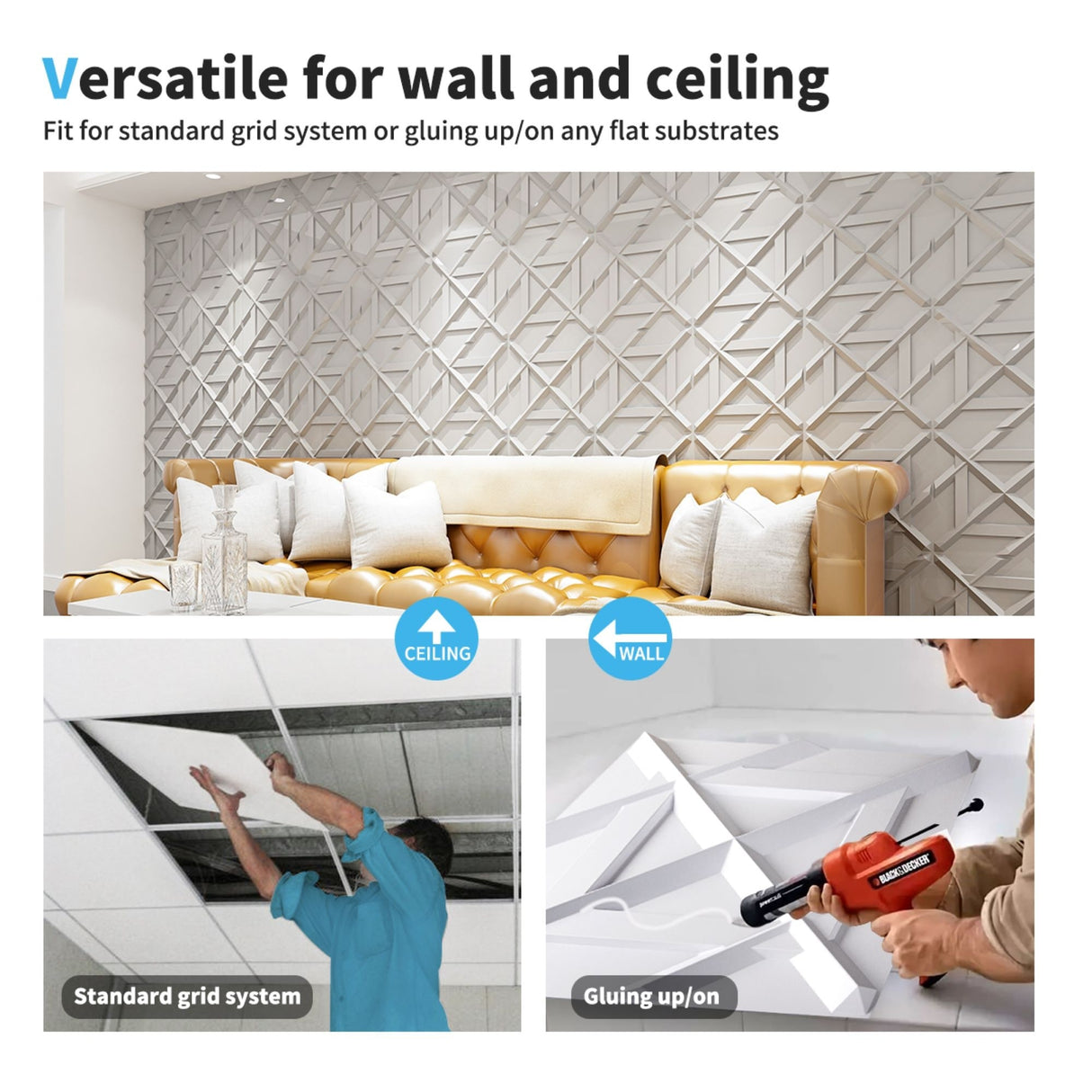 Art3d PVC 3D Wall Panel, Decorative Wall Tile12-Pack 19.7"x19.7" - N/A
