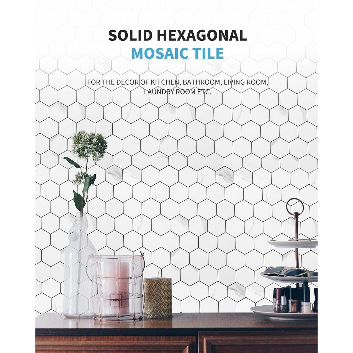 Art3d Peel and Stick Backsplash Tile for Kitchen, Bathroom, Self-Adhesive Tile Hexagon Mosaic Tiles