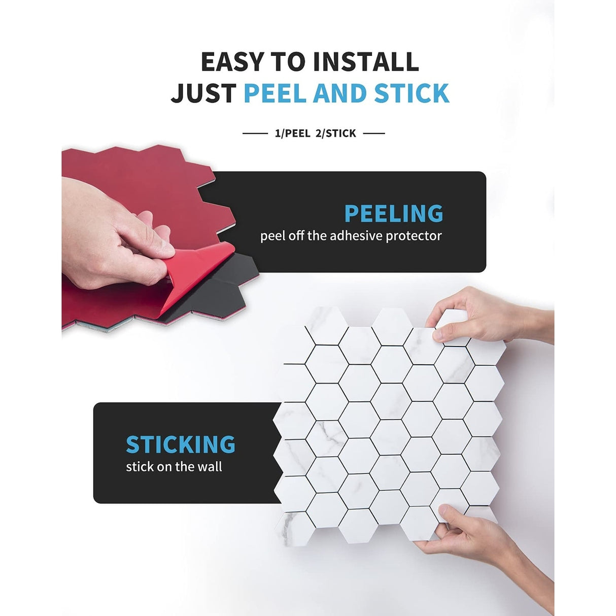 Art3d Peel and Stick Backsplash Tile for Kitchen, Bathroom, Self-Adhesive Tile Hexagon Mosaic Tiles