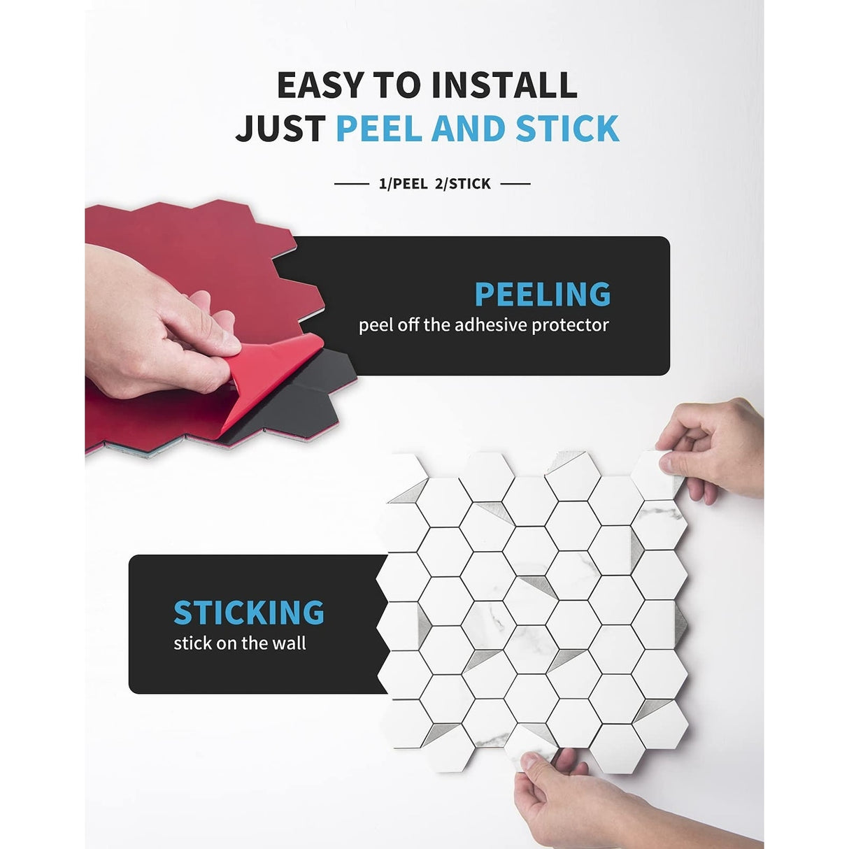 Art3d Peel and Stick Backsplash Tile for Kitchen, Bathroom, Self-Adhesive Tile Hexagon Mosaic Tiles