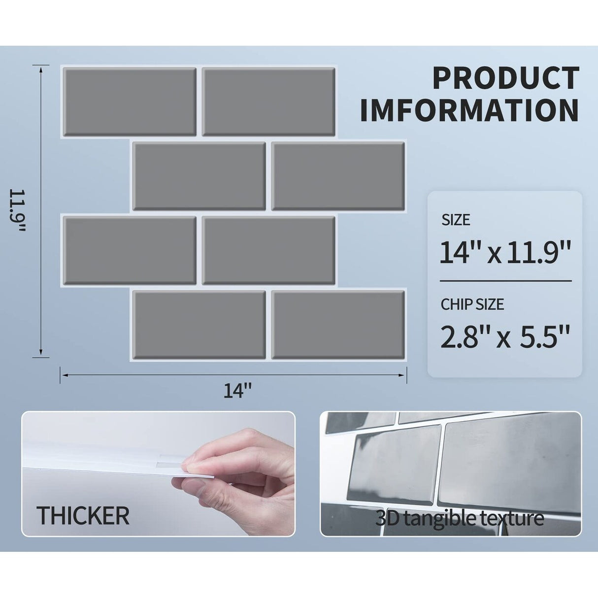 Art3d Peel and Stick Backsplash 14×12 in. Subway Tiles, Faux Ceramic Tiles (10 Tiles, Thicker Version)