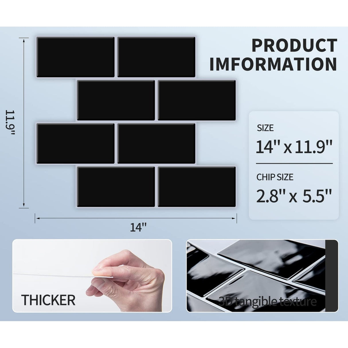 Art3d Peel and Stick Backsplash 14×12 in. Subway Tiles, Faux Ceramic Tiles (10 Tiles, Thicker Version)