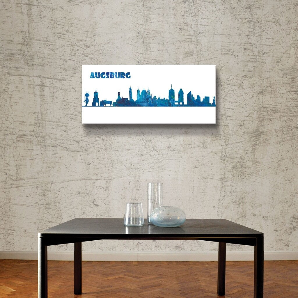 ArtWall Markus/Martina Bleichner 'Augsburg Skyline Scissor Cut LS' Gallery Wrapped Canvas - Blue