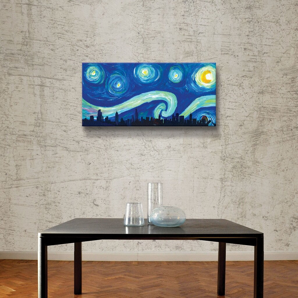 ArtWall Markus/Martina Bleichner 'Chicago Skyline Scissor Starry Night' Gallery Wrapped Canvas - Blue