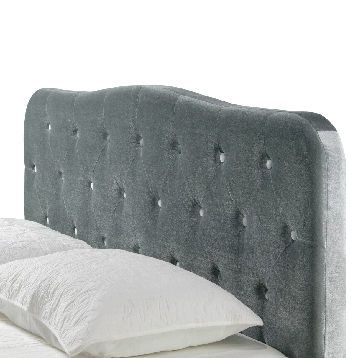 Artan Silver Grey Velvet Bed with Button Tufting