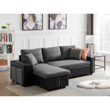 Artemax 92.5 inchLinen Reversible Sleeper Sectional Sofa with storage and 2 stools Steel Gray