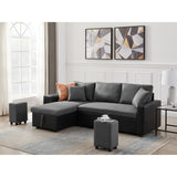 Artemax 92.5 inchLinen Reversible Sleeper Sectional Sofa with storage and 2 stools Steel Gray