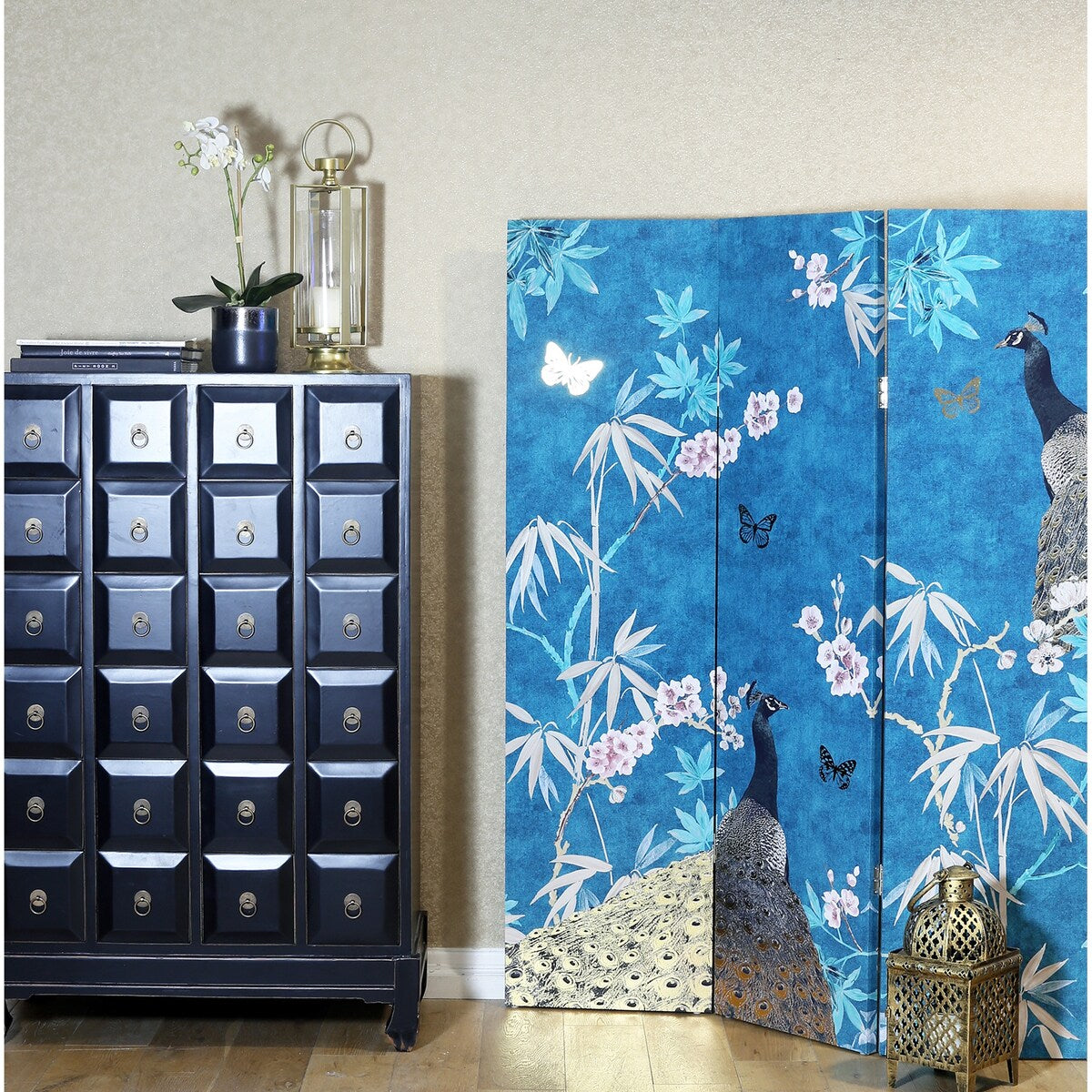 Arthouse 3-Panel Peacock Printed Canvas Room Divider