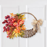 Artificial Autumn Harvest Cornucopia Wreath - 19.000 x 14.600 x 6.800