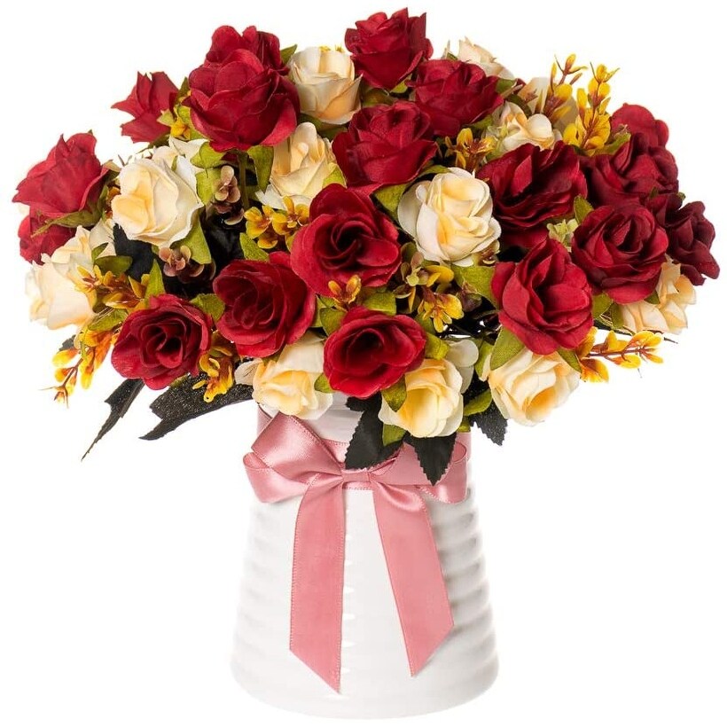 Artificial Flowers in Vase, Ceramics Vase with Silk Flower