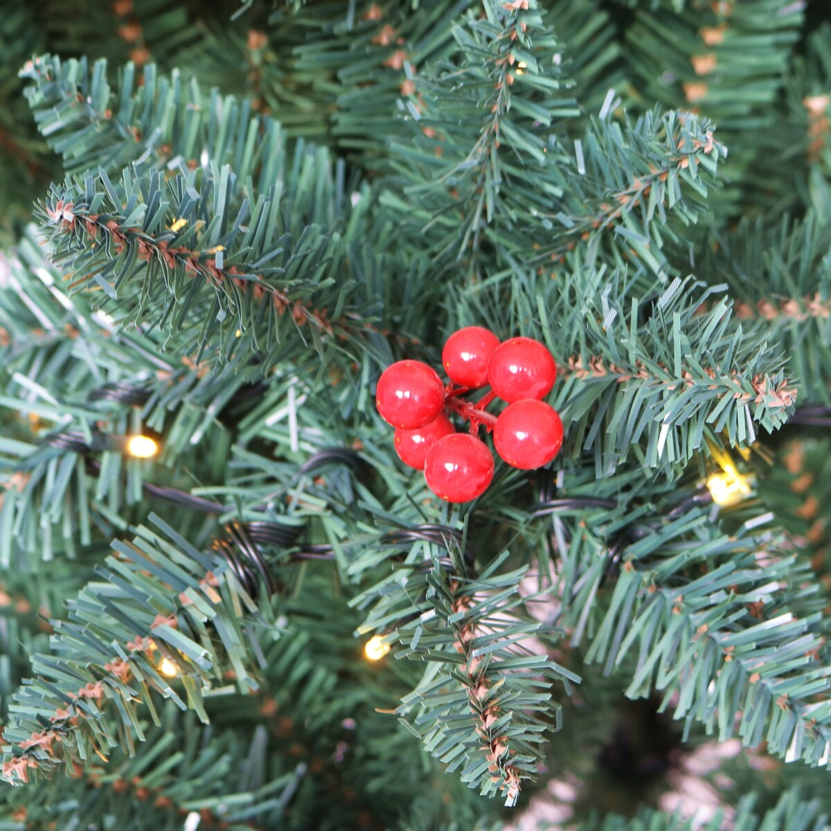Artificial Slim Christmas Tree Pre-lit Pencil Feel Real Skinny Fir Tree with Cones and Berries 7.5ft foldable metal stand