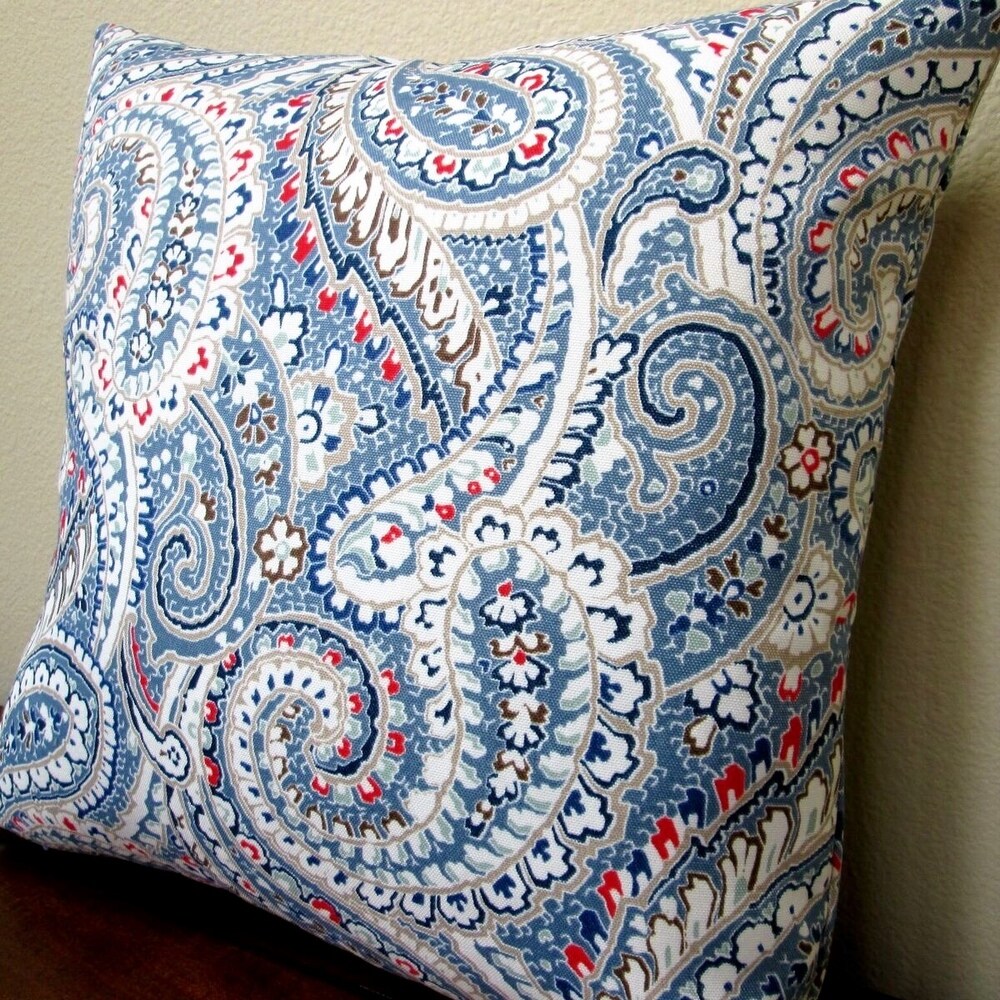 Artisan Pillows 18-inch Indoor/Outdoor Geometric Paisley in Blue Red - Pillow Cover Only (Set of 2)