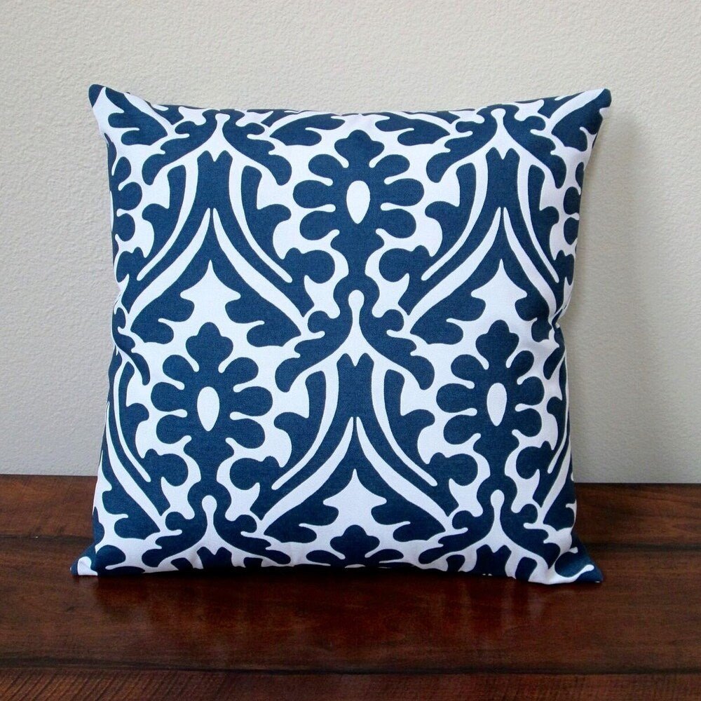 Artisan Pillows 18-inch Indoor/Outdoor Modern Geometric Damask in Orange or Navy Blue - Pillow Cover Only (Set of 2)