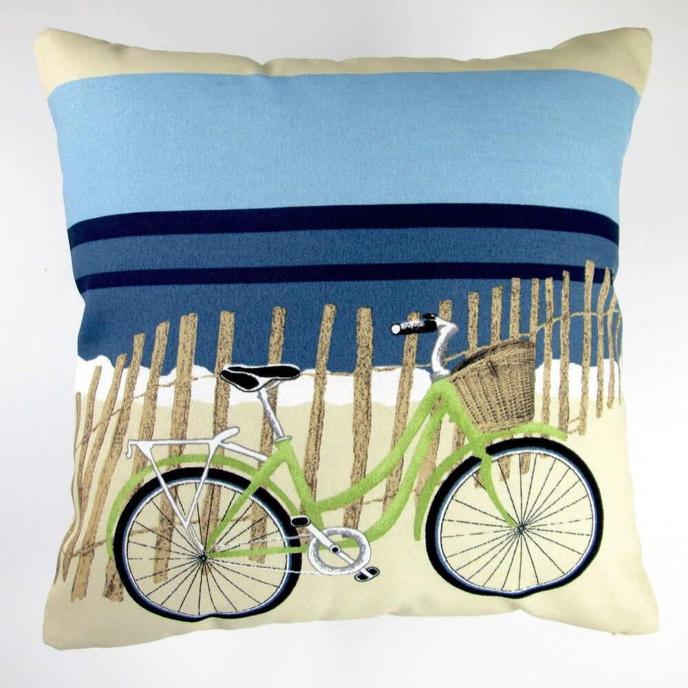 Artisan Pillows Indoor/Outdoor 18-inch Beach Bike Blue Modern Coastal Decor Beach House Throw Pillow Cover (Set of 2)