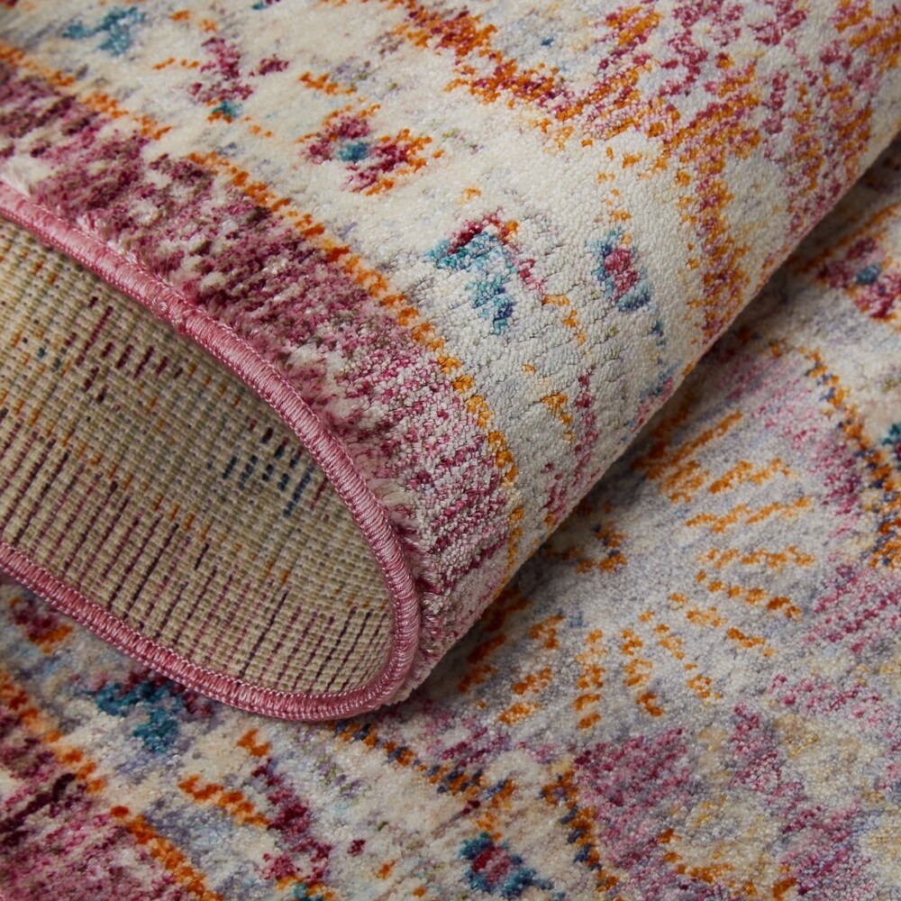 Artisan Pink-Ivory Distressed Area Rug with Fringe by Nicole Miller - 7'10"x10'2"
