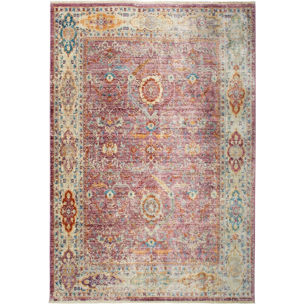 Artisan Pink-Ivory Distressed Area Rug with Fringe by Nicole Miller - 7'10"x10'2"