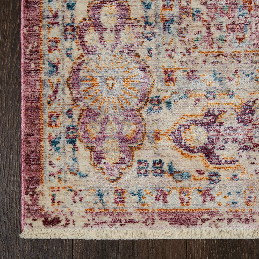 Artisan Pink-Ivory Distressed Area Rug with Fringe by Nicole Miller - 7'10"x10'2"