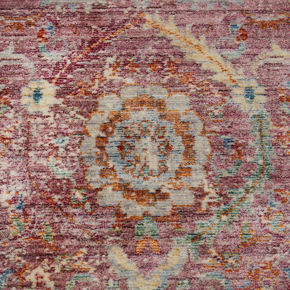 Artisan Pink-Ivory Distressed Area Rug with Fringe by Nicole Miller - 7'10"x10'2"