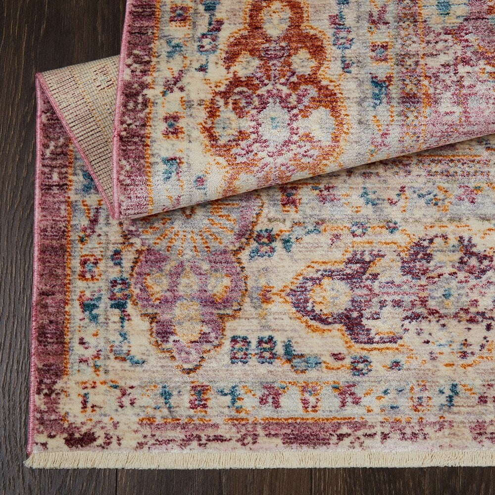 Artisan Pink-Ivory Distressed Area Rug with Fringe by Nicole Miller - 7'10"x10'2"