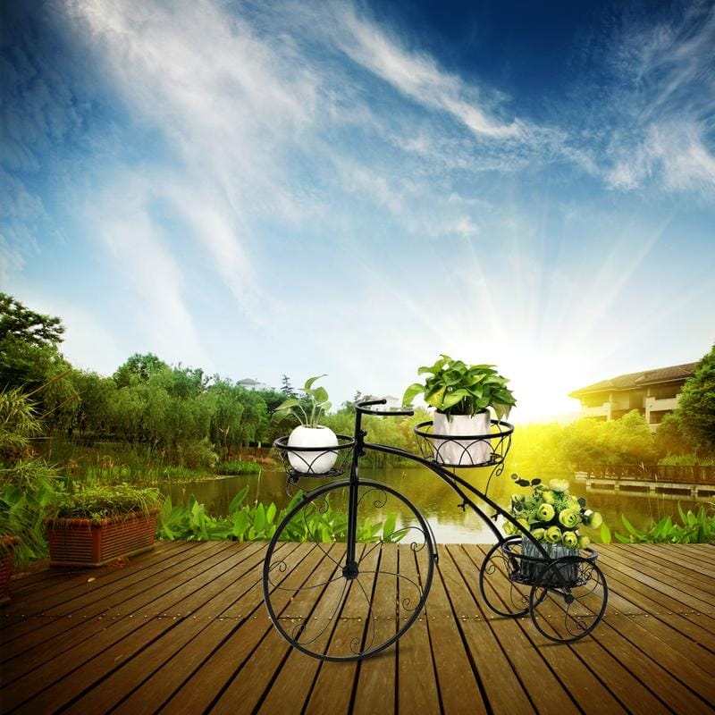 Zimtown Paint Iron Bicycle Shape 3 Plant Stand Black