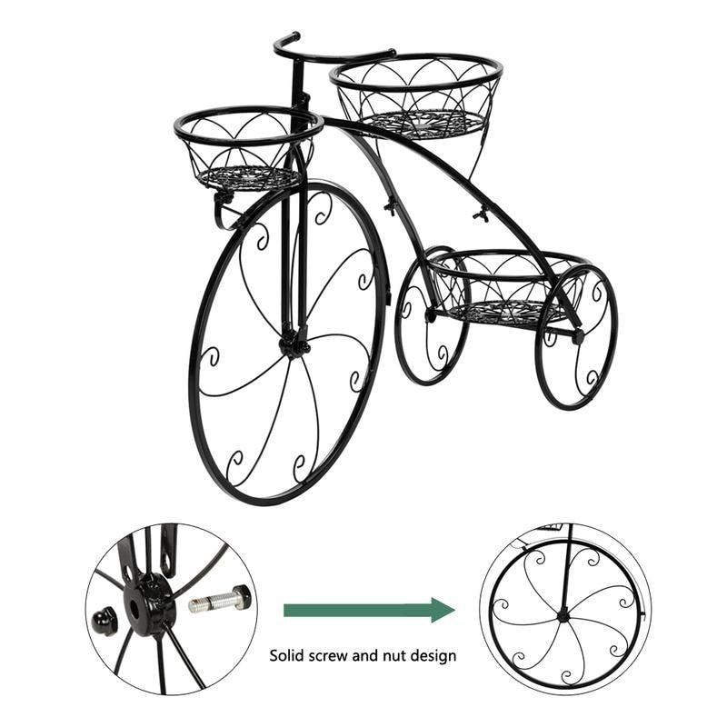 Zimtown Paint Iron Bicycle Shape 3 Plant Stand Black