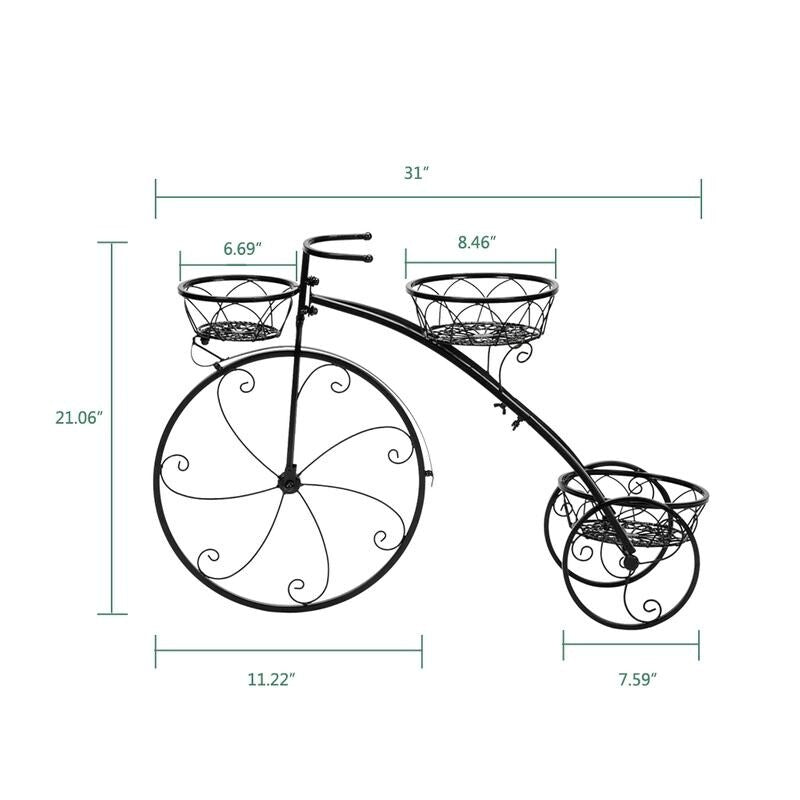 Zimtown Paint Iron Bicycle Shape 3 Plant Stand Black