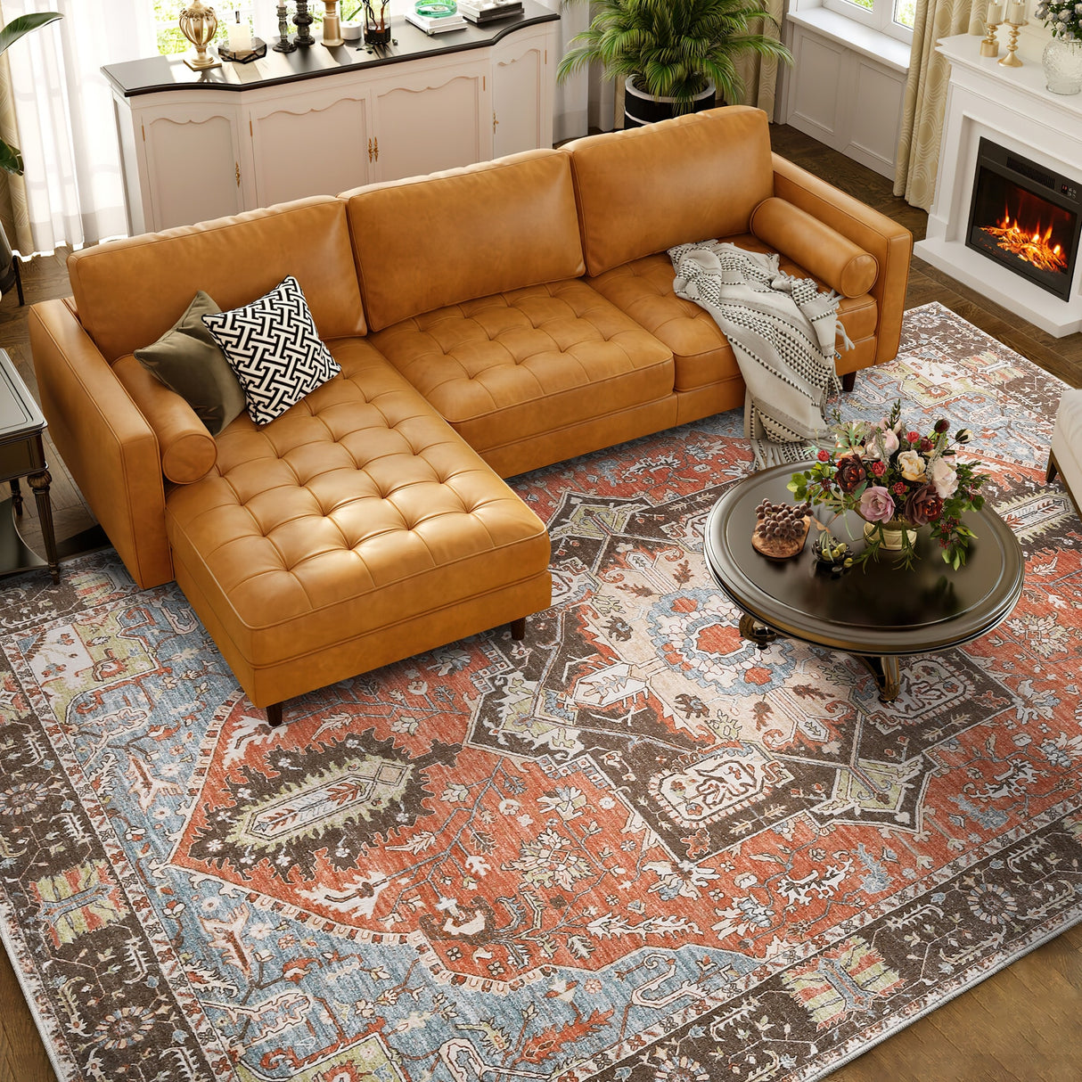 Artistic Medallion Printed Machine Washable Area Rug