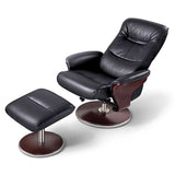Artiva Milano Bend Wood Leather Swivel Recliner w/ Ottoman, Black