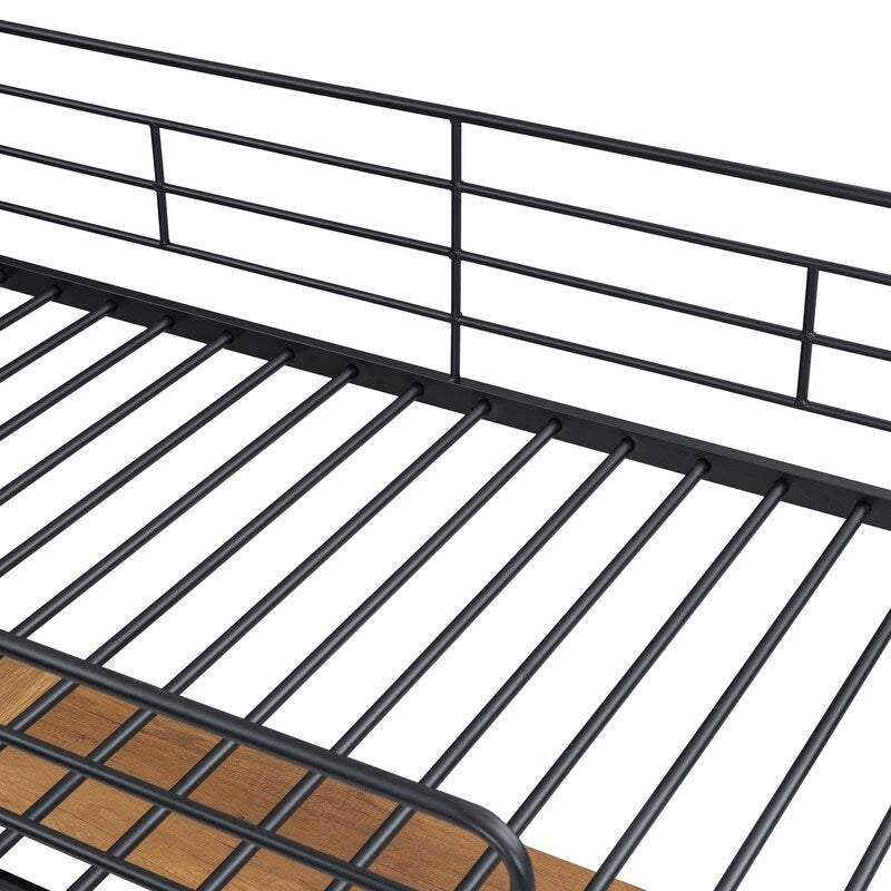Artsy Full Size Metal Loft Bed with 3 Layers and L-shaped Desk, Black