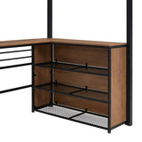 Artsy Full Size Metal Loft Bed with 3 Layers and L-shaped Desk, Black