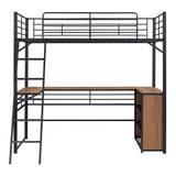Artsy Full Size Metal Loft Bed with 3 Layers and L-shaped Desk, Black