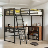 Artsy Full Size Metal Loft Bed with 3 Layers and L-shaped Desk, Black