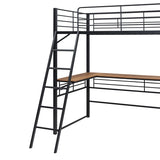 Artsy Full Size Metal Loft Bed with 3 Layers and L-shaped Desk, Black