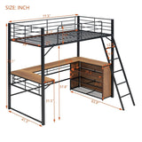 Artsy Full Size Metal Loft Bed with 3 Layers and L-shaped Desk, Black