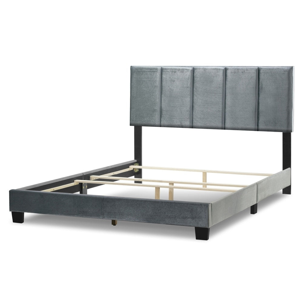Arty Silver Grey Velvet Queen Bed with Line Stitch Tufting