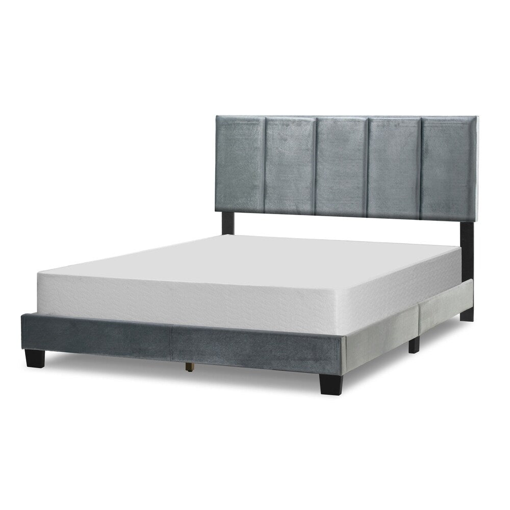 Arty Silver Grey Velvet Queen Bed with Line Stitch Tufting