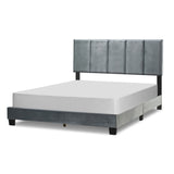 Arty Silver Grey Velvet Queen Bed with Line Stitch Tufting